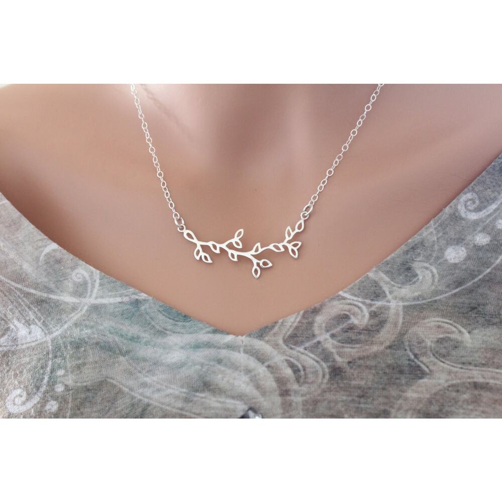 Sterling Silver Branch with Leaves Pendant Necklace - Picture 3 of 4